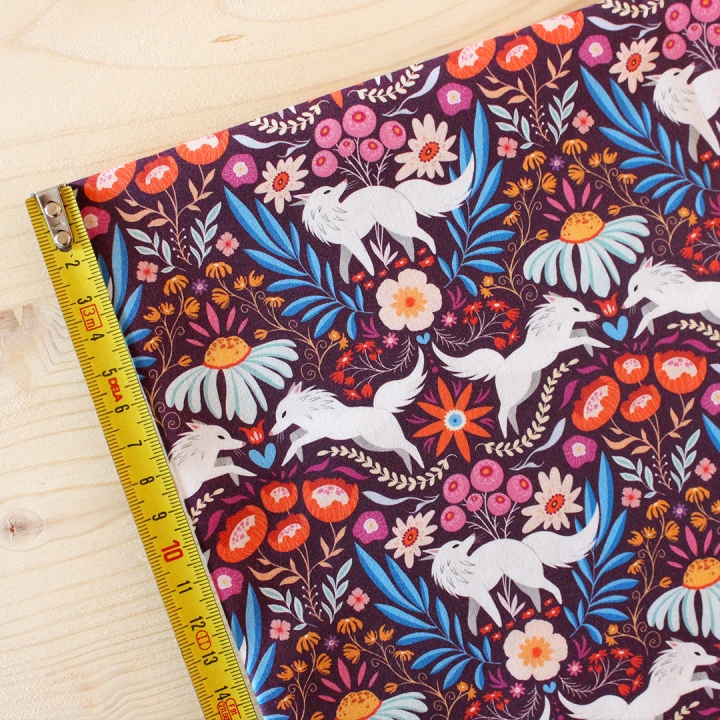 Coupon de tissu illustré "Loups colorés" 48x48 cm – Popeline & French Terry – motif coloré