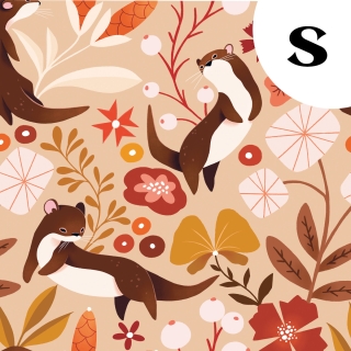 Coupon de tissu illustré "Loutres" 48x48 cm – Popeline & French Terry – motif poétique