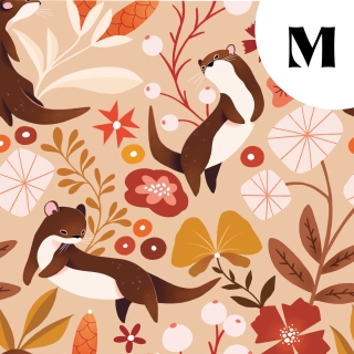 Coupon de tissu illustré "Loutres" 48x48 cm – Popeline & French Terry – motif poétique