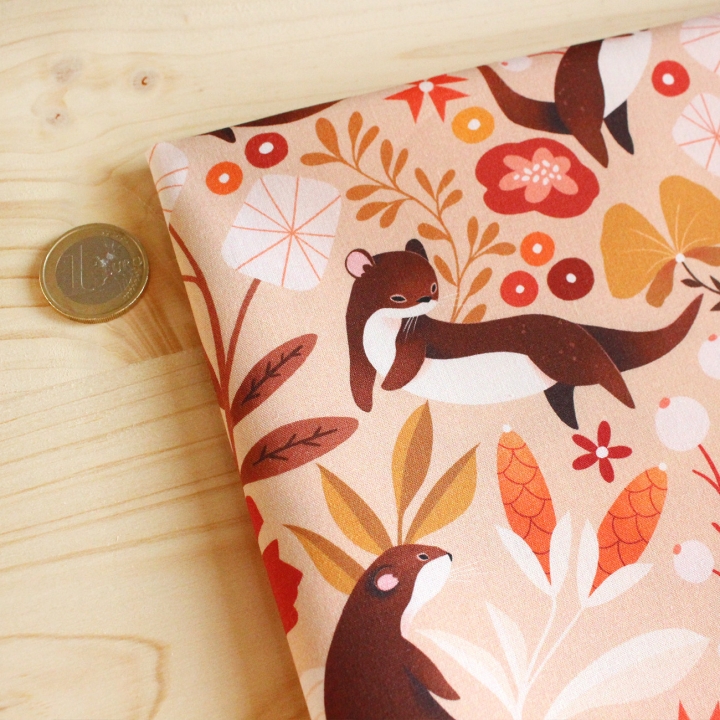 Tissu illustré "Loutres" – popeline, velours & French terry