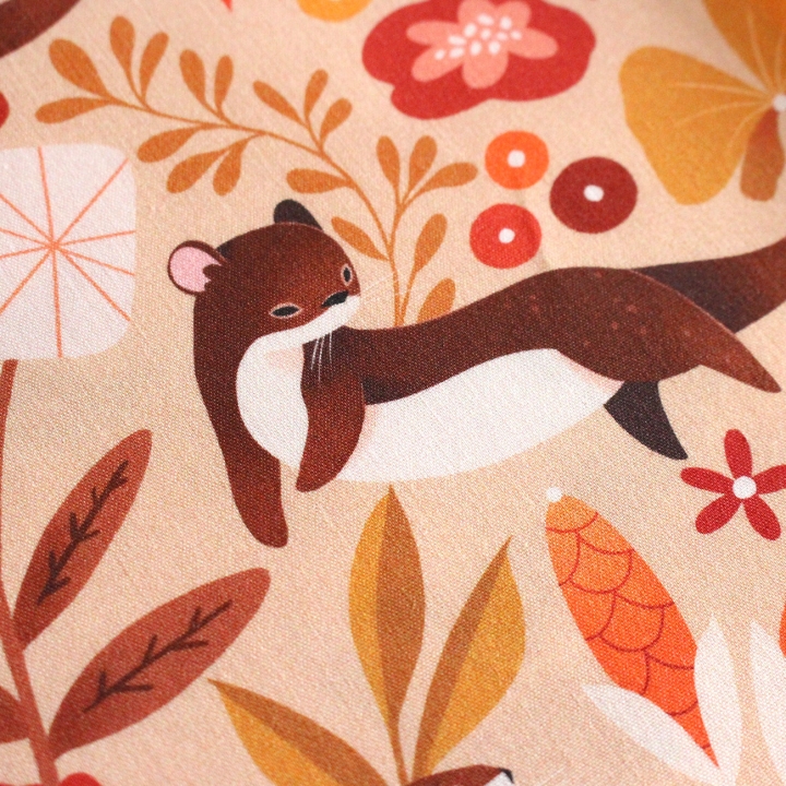 Tissu illustré "Loutres" – popeline, velours & French terry