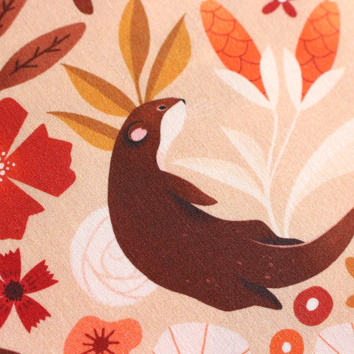 Tissu illustré "Loutres" – popeline, velours & French terry