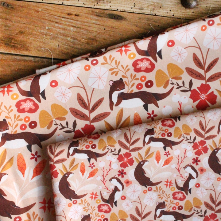 Tissu illustré "Loutres" – popeline, velours & French terry