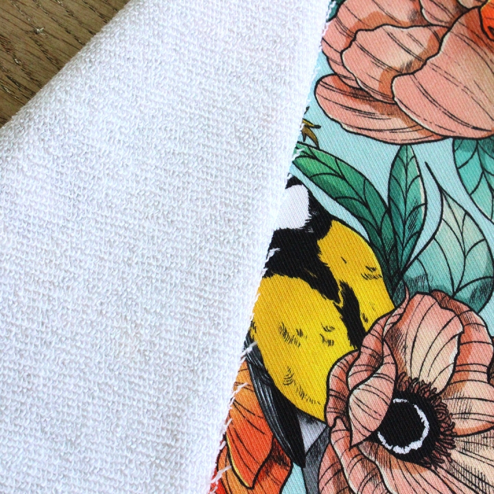 Coupon de tissu illustré "Mésanges" 48x48 cm – Popeline & French Terry – motif poétique