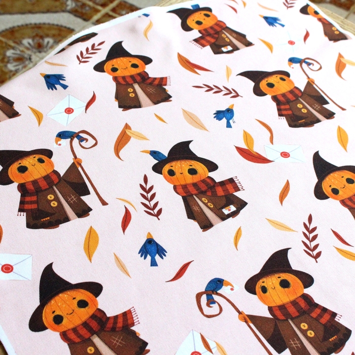 Coupon de tissu illustré "Mr Pumpkin" 48x48 cm – Popeline & French Terry – motif automnale, halloween