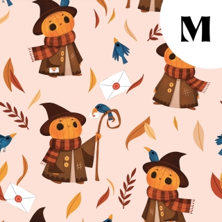 Coupon de tissu illustré "Mr Pumpkin" 48x48 cm – Popeline & French Terry – motif automnale, halloween