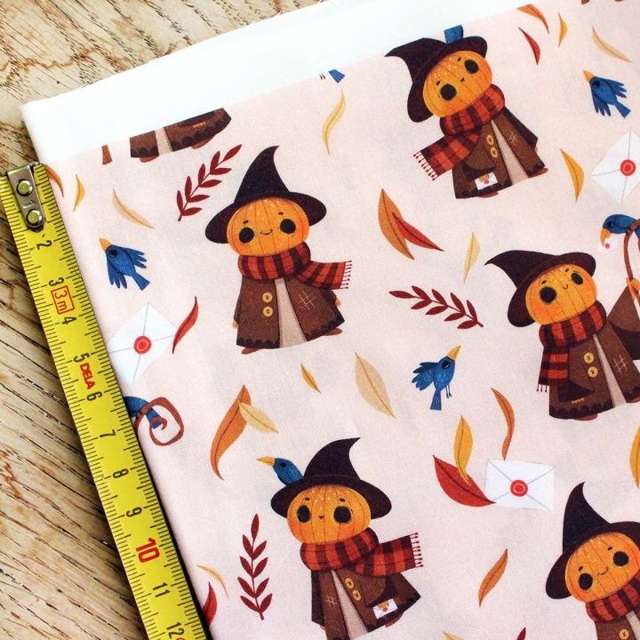 Coupon de tissu illustré "Mr Pumpkin" 48x48 cm – Popeline & French Terry – motif automnale, halloween