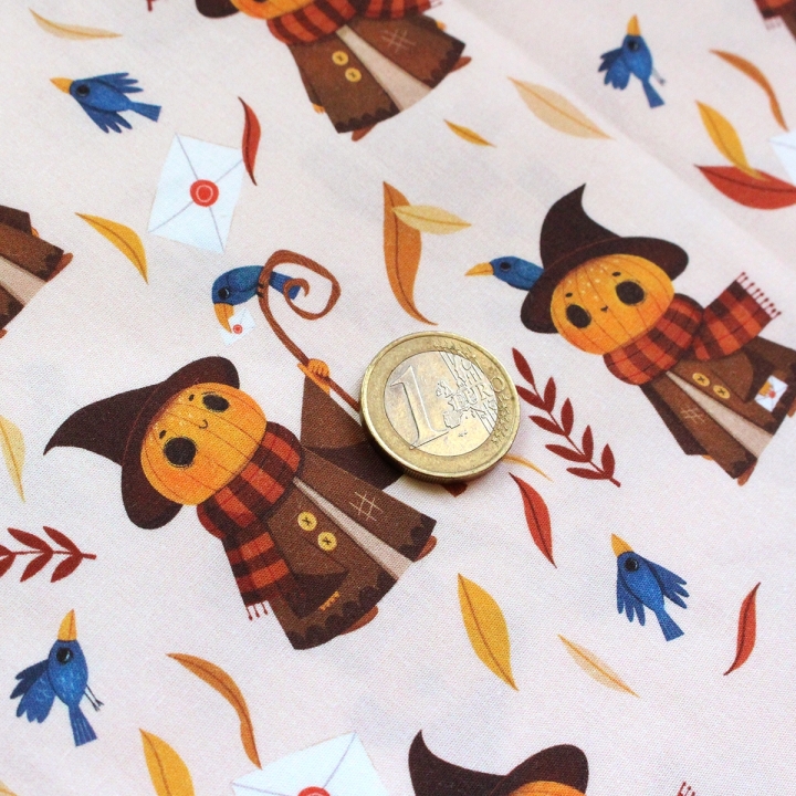 Tissu illustré "Mr Pumpkin" – popeline, velours & French terry – motif automnal, halloween