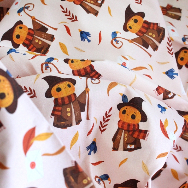 Tissu illustré "Mr Pumpkin" – popeline, velours & French terry – motif automnal, halloween