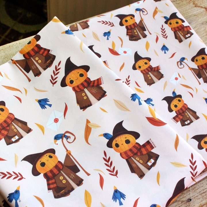 Tissu illustré "Mr Pumpkin" – popeline, velours & French terry – motif automnal, halloween