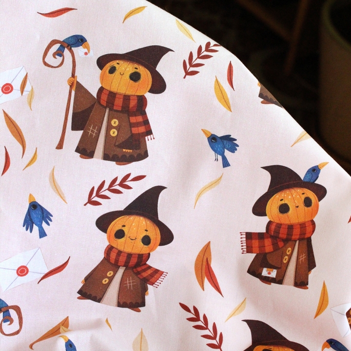Tissu illustré "Mr Pumpkin" – popeline, velours & French terry – motif automnal, halloween