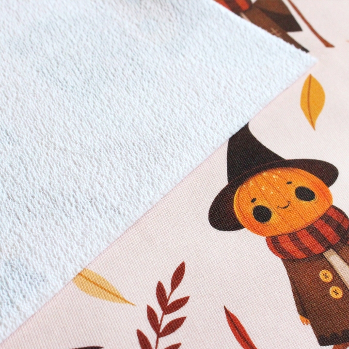 Tissu illustré "Mr Pumpkin" – popeline, velours & French terry – motif automnal, halloween