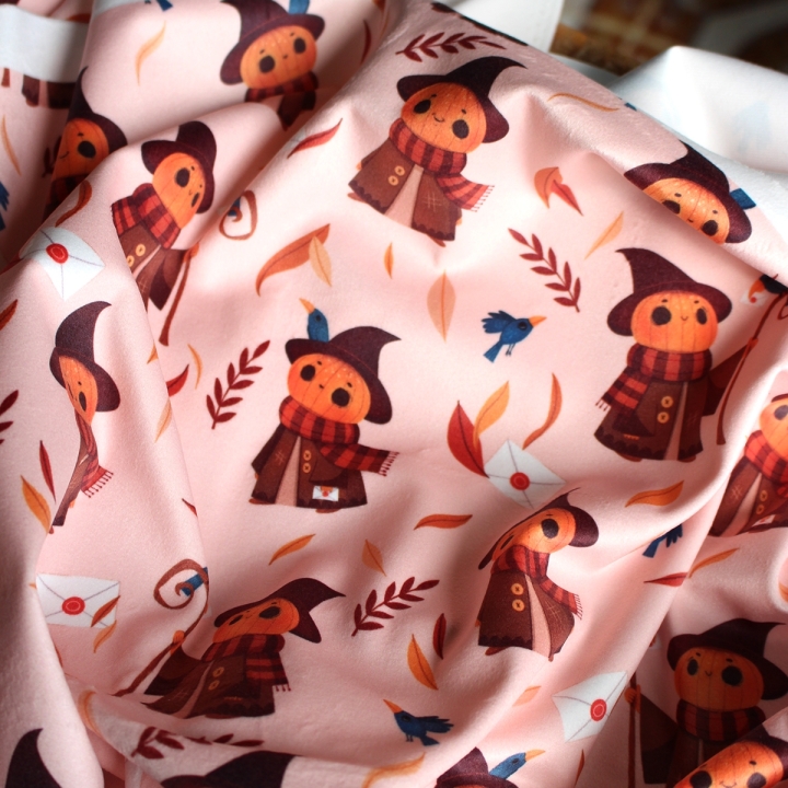 Tissu illustré "Mr Pumpkin" – popeline, velours & French terry – motif automnal, halloween