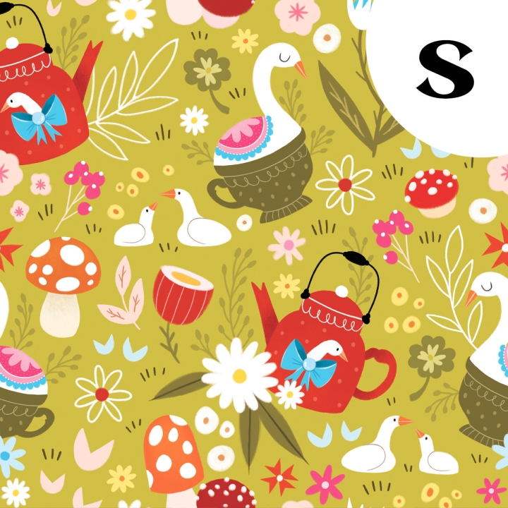 Coupon de tissu illustré "Oies" 48x48 cm – Popeline & French Terry – motif printanier