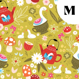 Coupon de tissu illustré "Oies" 48x48 cm – Popeline & French Terry – motif printanier