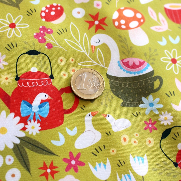 Tissu illustré "Oies" – popeline, velours & French terry – motif printanier