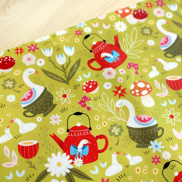 Tissu illustré "Oies" – popeline, velours & French terry – motif printanier