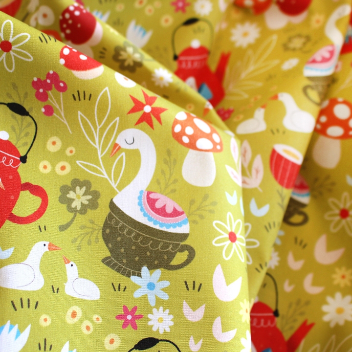 Tissu illustré "Oies" – popeline, velours & French terry – motif printanier