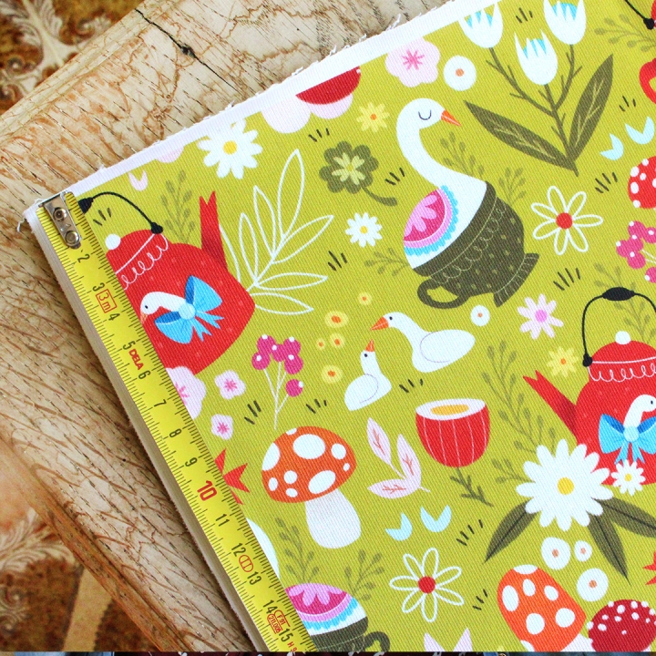 Tissu illustré "Oies" – popeline, velours & French terry – motif printanier