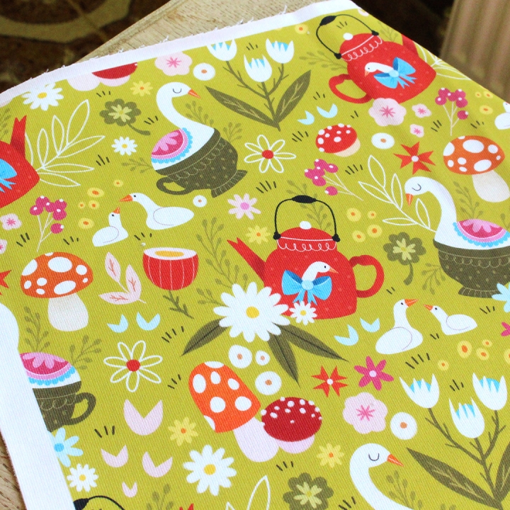 Tissu illustré "Oies" – popeline, velours & French terry – motif printanier