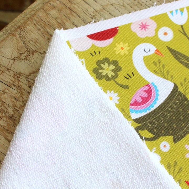 Tissu illustré "Oies" – popeline, velours & French terry – motif printanier