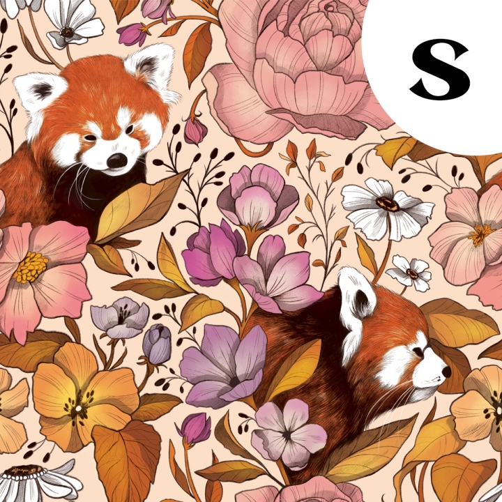 Tissu illustré "Pandas roux" – popeline, velours & French terry – motif poétique