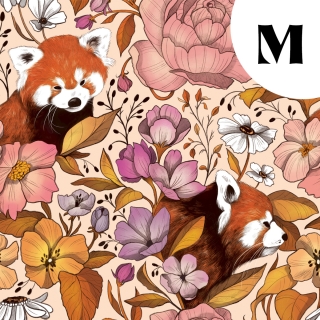 Tissu illustré "Pandas roux" – popeline, velours & French terry – motif poétique