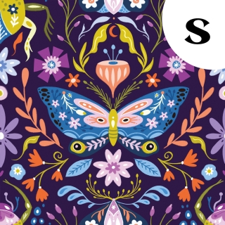 Coupon de tissu illustré "Papillons & scarabée" 48x48 cm – Popeline & French Terry – motif coloré, insectes