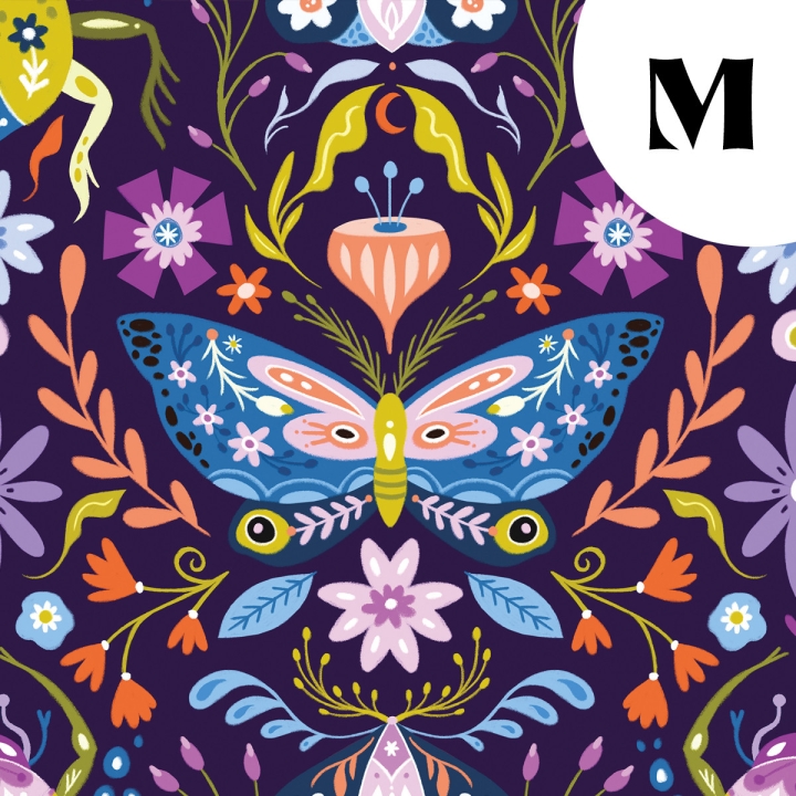 Tissu illustré "Papillons et scarabées" – popeline, velours & French terry – motif insectes, coloré