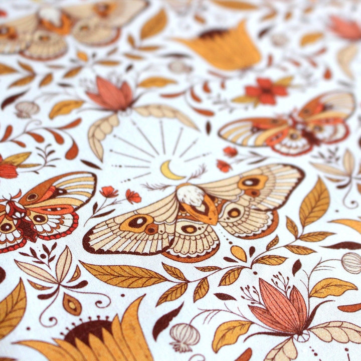 Coupon de tissu illustré "Papillons Luna" 48x48 cm – Popeline & French Terry