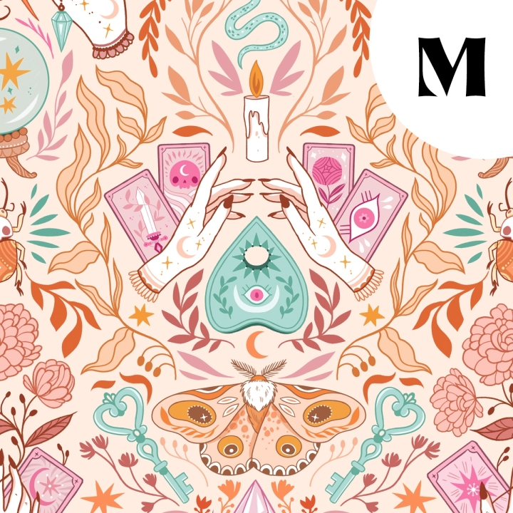 Tissu illustré "Pastel Witch" – popeline, velours & French terry – motif sorcière