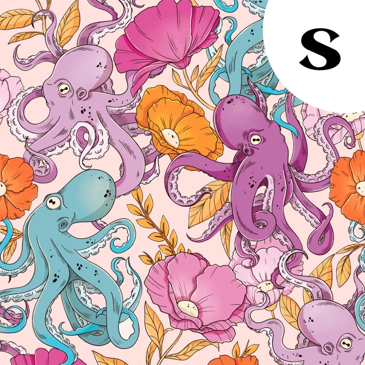 Tissu illustré "Pieuvres" – popeline, velours & French terry – motif poétique