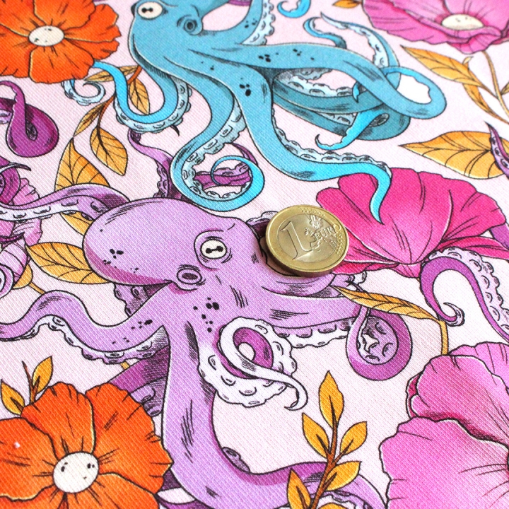 Tissu illustré "Pieuvres" – popeline, velours & French terry – motif poétique