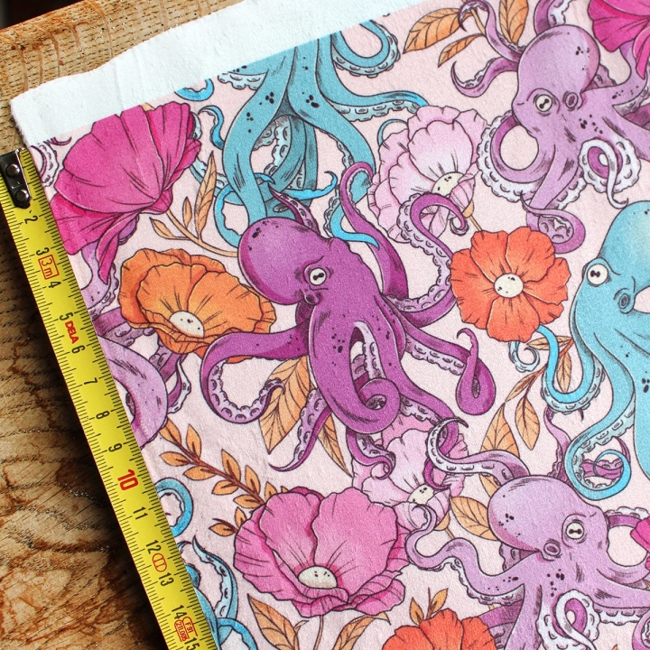 Tissu illustré "Pieuvres" – popeline, velours & French terry – motif poétique