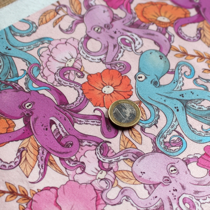 Tissu illustré "Pieuvres" – popeline, velours & French terry – motif poétique