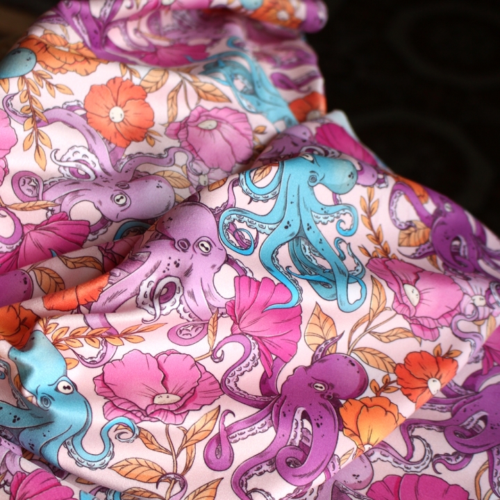 Tissu illustré "Pieuvres" – popeline, velours & French terry – motif poétique