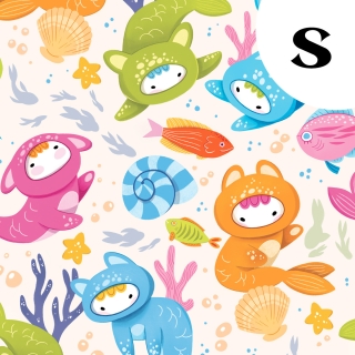 Tissu illustré "Poissons Yoko"– popeline, velours & French terry – motif enfantin, marin