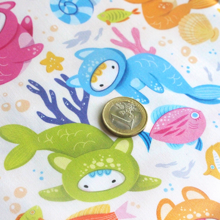 Tissu illustré "Poissons Yoko"– popeline, velours & French terry – motif enfantin, marin