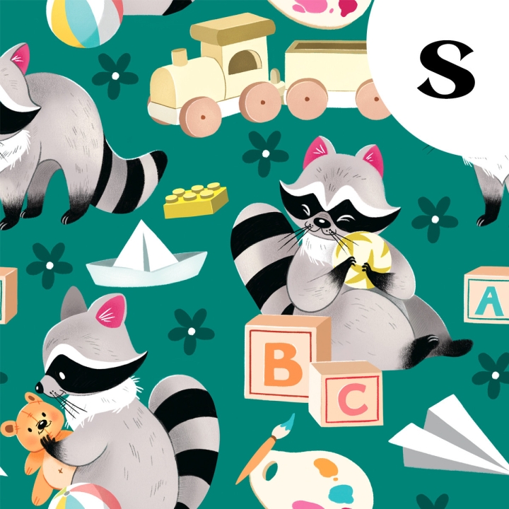 Tissu illustré "Ratons laveur joueurs" – popeline, velours & French terry – motif enfantin