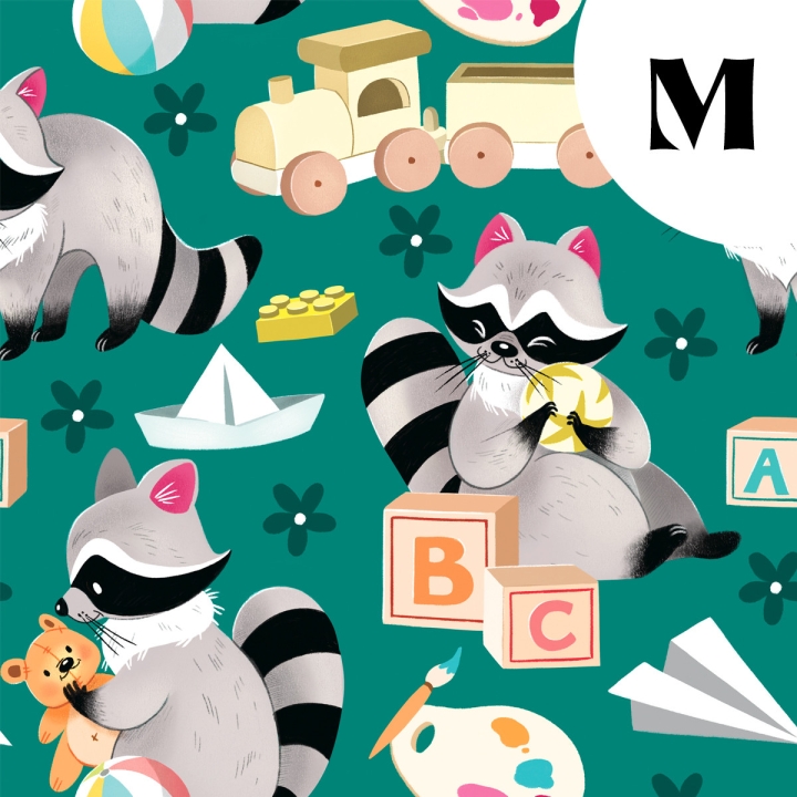 Tissu illustré "Ratons laveur joueurs" – popeline, velours & French terry – motif enfantin