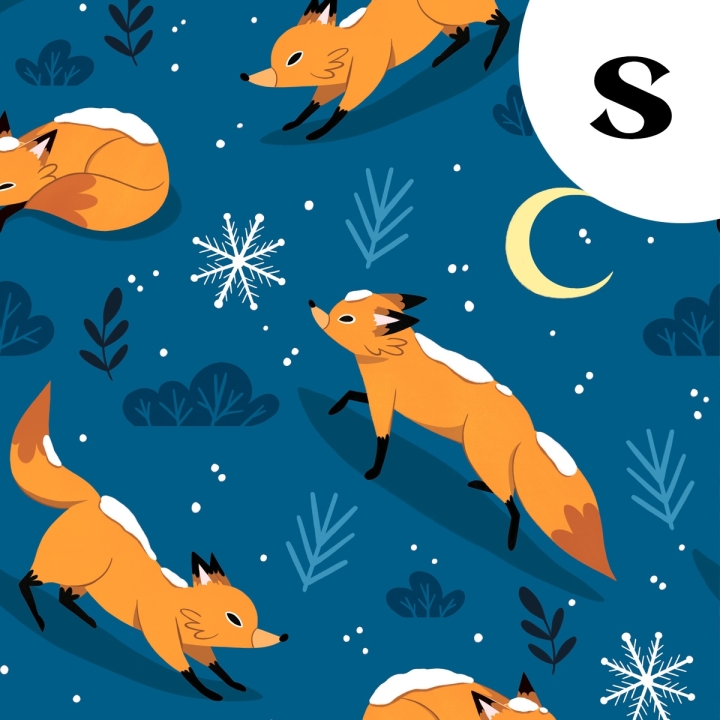 Coupon de tissu illustré "Renards sous la neige" 48x48 cm – Popeline & French Terry – motif hivernal, enfantin