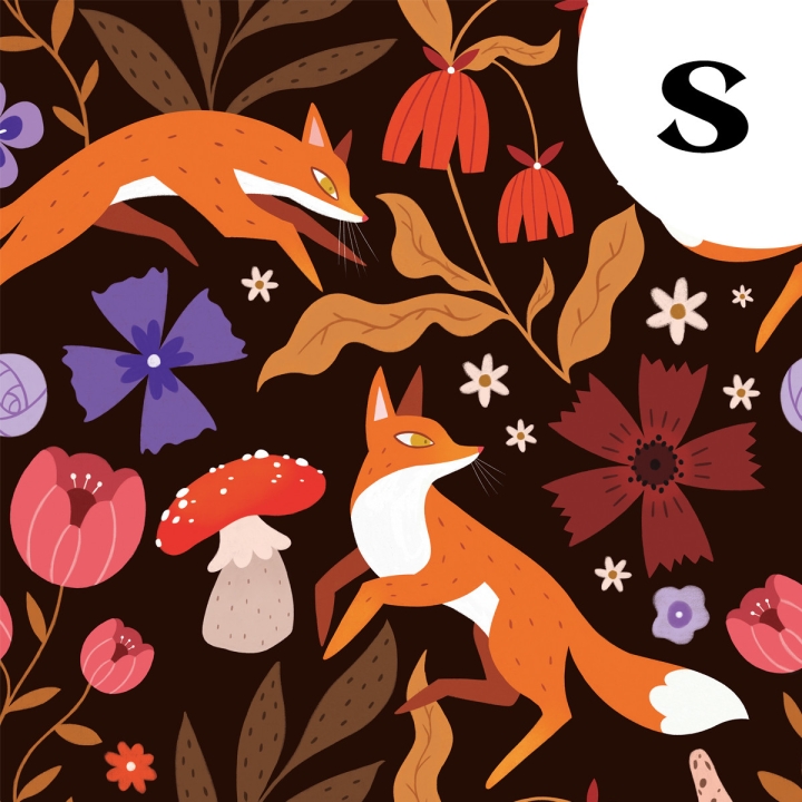 Coupon de tissu illustré "Renards" 48x48 cm – Popeline & French Terry – motif automnale