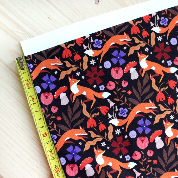 Coupon de tissu illustré "Renards" 48x48 cm – Popeline & French Terry – motif automnale