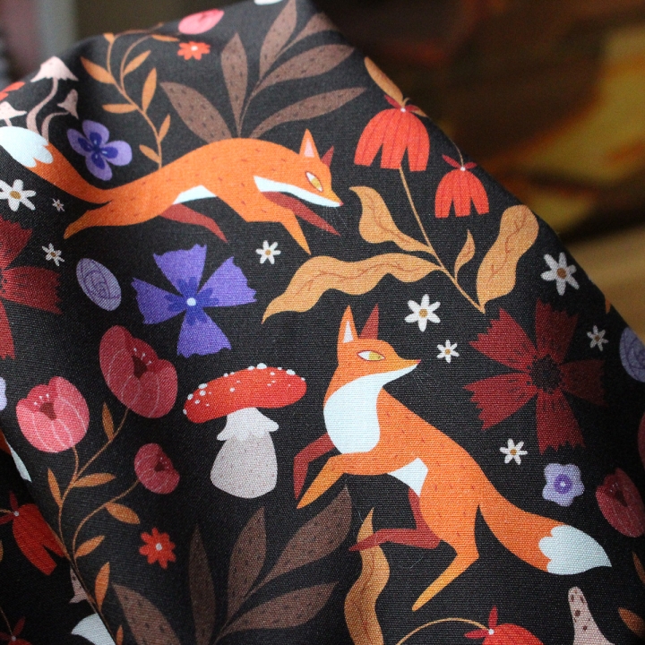 Coupon de tissu illustré "Renards" 48x48 cm – Popeline & French Terry – motif automnale