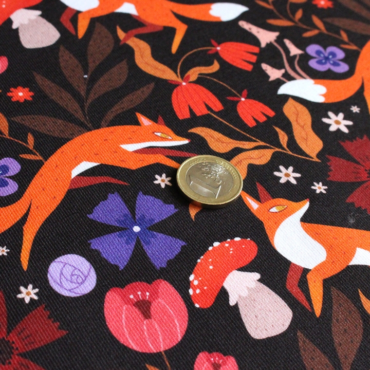Coupon de tissu illustré "Renards" 48x48 cm – Popeline & French Terry – motif automnale