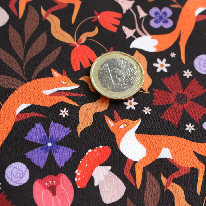 Tissu illustré "Renards" – popeline, velours & French terry – motif automnal