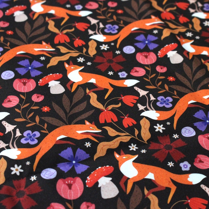 Tissu illustré "Renards" – popeline, velours & French terry – motif automnal