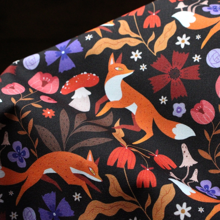 Tissu illustré "Renards" – popeline, velours & French terry – motif automnal