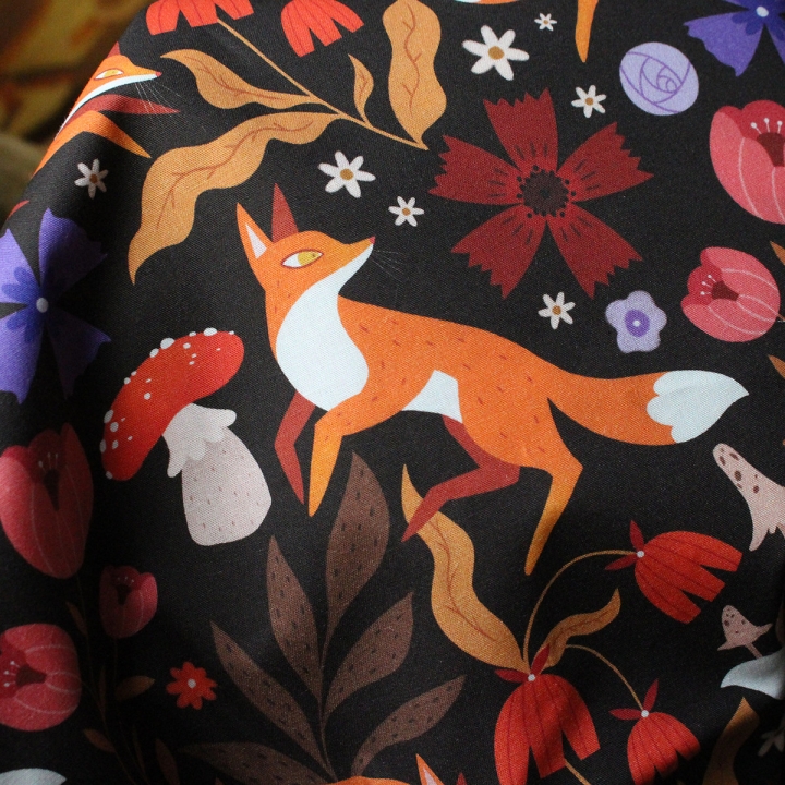 Tissu illustré "Renards" – popeline, velours & French terry – motif automnal