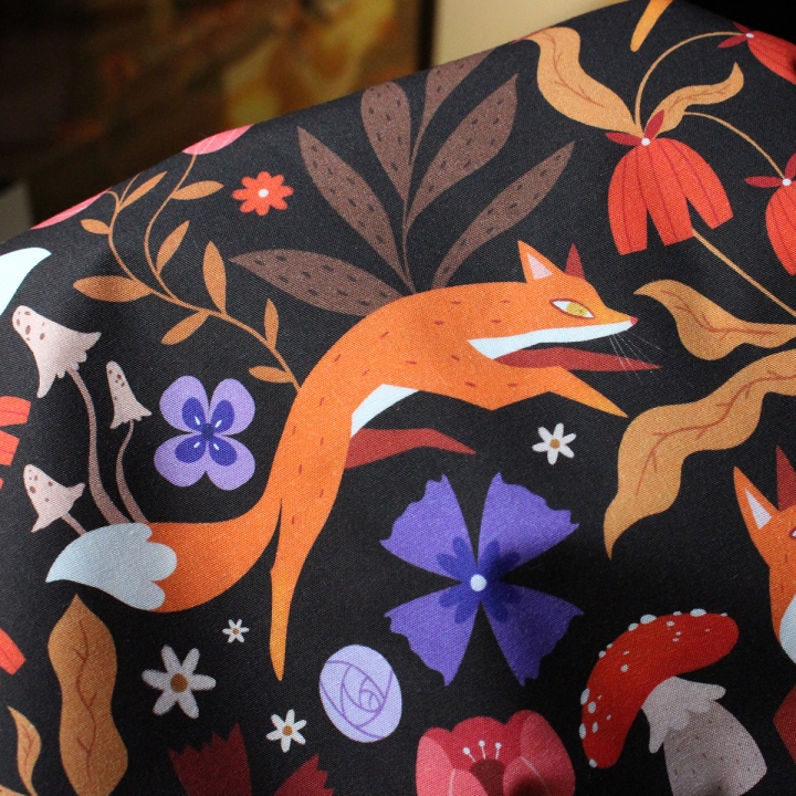 Tissu illustré "Renards" – popeline, velours & French terry – motif automnal